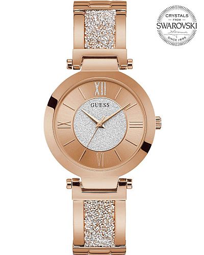 GUESS LADIES ROSEGOLD STELL WITH CRYSTALS