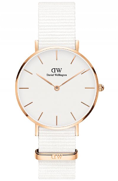Daniel Wellington Petite Dover Rose Gold White Fabric Strap DW00100311                .