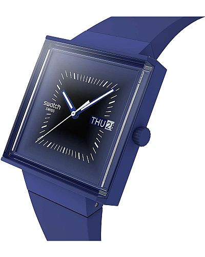 SWATCH Squarely Blacklight Blue Rubber Strap  SO34N700