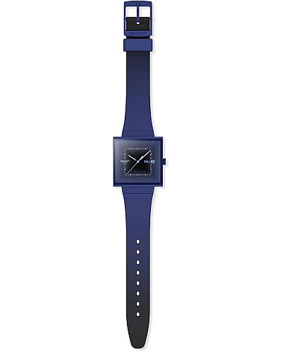 SWATCH Squarely Blacklight Blue Rubber Strap  SO34N700