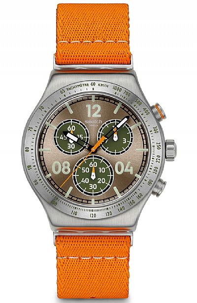  SWATCH Vacation Time Orange Fabric Chronograph  YVS101