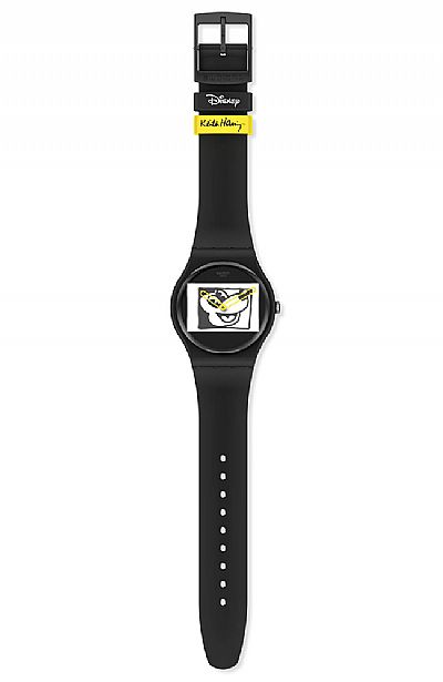 SWATCH Mickey Blanc Sur Noir Black Rubber Strap SUOZ337