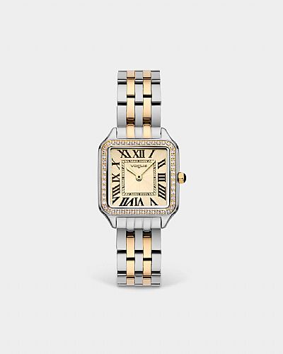 Victoria watch two tones gold-silver bracelet, champgne dial and stones 615262 